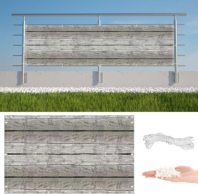 Privacy Screen Protector 2.3' x 9.8' UV Protection Weather-Resistant Balcony Privacy, Included Cable Ties Customized Size for Garden Wall, Patio Gate, Patio Deck, Floor Pattern