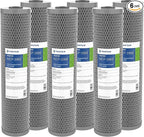 Pentair Pentek NCP-20BB Big Blue Carbon Water Filter, 20-Inch, Whole House Non-Cellulose Carbon Impregnated Pleated Filter Cartridge, 20" x 4.5", 10 Micron, Pack of 6, Gray