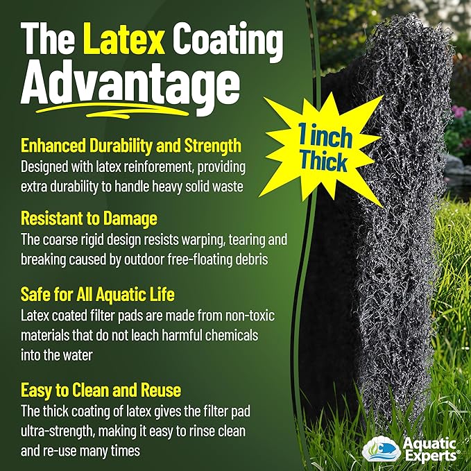Aquatic Experts Classic Koi Pond Filter Pad COARSE – Bulk Roll Pond Filter Media, Rigid Ultra-Durable Latex Coated Fish Pond Filter Material US (14" x 56", Coarse (Black))
