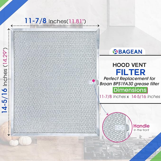 Bagean Stove Hood Vent Filter 11.8" x 14.3" BPS1FA30 - Compatible with NuTone Allure & Broan Range Hood Filter Replacement 99010299 - Fits QS1 QS2 30" Hoods - Blocks Grease & Filters Oven Air (1-Pk)