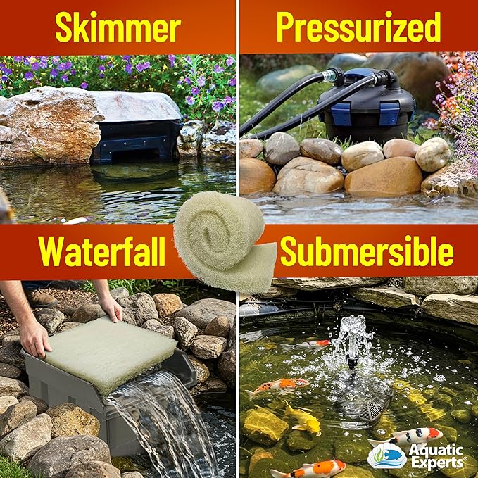 Aquatic Experts Cream COARSE Pond Filter Pad - 2 inch Thick - Bulk Roll Water Garden Filter Pond Media - Made in USA (12 inch by 72 inch)