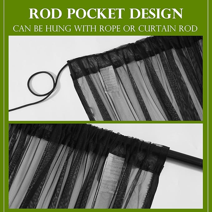 RYB HOME 2 Panels Porch Screen Mesh Outdoor Curtains Lightweight Mosquito Netting for Patio Gazebo Pool Hut Bug Netting Size Adjustable, Black, 118 inches Wide x 108 inches Long