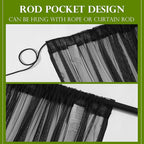 RYB HOME 2 Panels Porch Screen Mesh Outdoor Curtains Lightweight Mosquito Netting for Patio Gazebo Pool Hut Bug Netting Size Adjustable, Black, 118 inches Wide x 98 inches Long