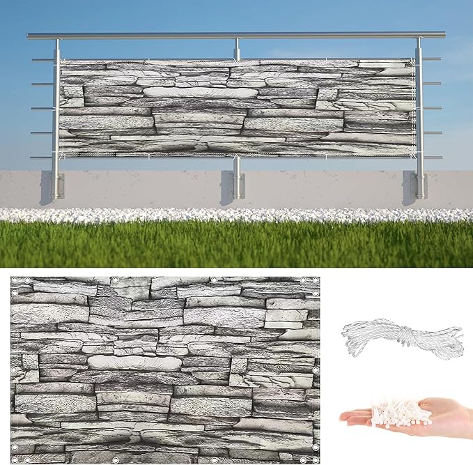 Privacy Fence Screen 4.3' x 29.5' Heavy Duty 165 GSM HDPE Patio Privacy Screen, Includes Cable Ties for Balcony, Apartment, Backyard, Patio, Porch, Garden, Stone Pattern