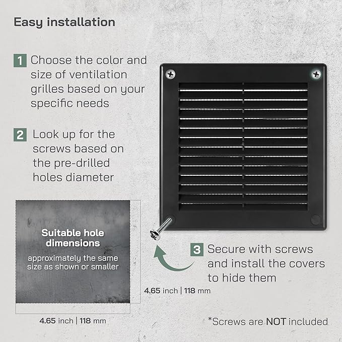 Vent Systems 4.5" x 4.5" Inch (Opening Dimensions) Plastic Black Soffit Vent Cover - Flat Square Air Vent Grille - Air Vent Deflector - HVAC 5.9" x 5.9" Inch (Overall Dimensions)