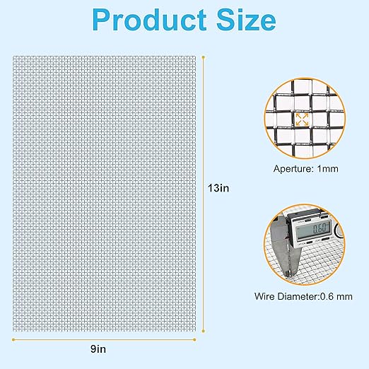4 Pcs 13x9 (33cmx23cm) 20 Mesh 304 Stainless Steel Wire Mesh Sheet, Rustproof Metal Mesh Sheet Screen for DIY Crafts, Vent Covers, Garden Fencing, Window Protection & Industrial Filters