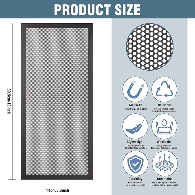 6 Pack Strong Magnetic Floor Vent Cover - PVC Mesh Register for Wall Ceiling Floor Catch Debris Hair Insect (Black, 5.5 x 12 Inch)