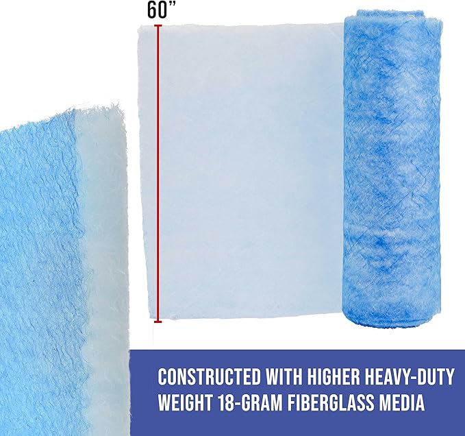 Master Airbrush Elite Paint Spray Booth Exhaust Filter Roll 60" x 100' - 18 Gram Heavy-Duty Fiberglass Paint Arrestor for Filtering Overspray Particles in Auto Body Shops & Refinish Booths