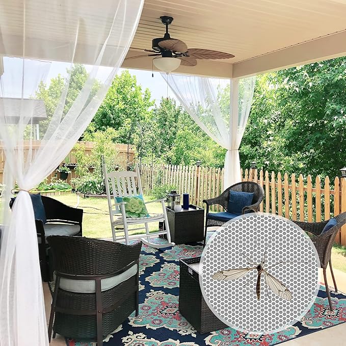RYB HOME 2 Panels Porch Screen Mesh Outdoor Curtains Lightweight Mosquito Netting for Patio Gazebo Pool Hut Bug Garden Netting Size Adjustable, White, 118 inches Wide x 84 inches Long