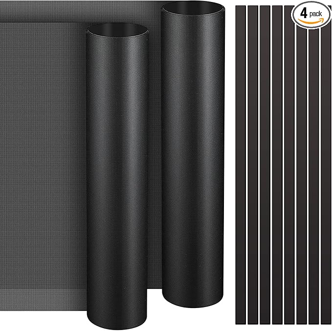 Woanger 4 Pcs 1000 x 300 mm DIY PC Case Dust Filter PC Fan Mesh Filter Floor Vent Cover PVC Dustproof Cover with Magnetic Strip for Computer Chassis Speaker and More, 0.03 Inch Hole, Black