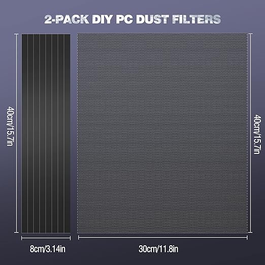MoKo 400x300mm DIY PC Case Dust Mesh Filter, [2 Pack] PVC Dustproof Magnetic Dust Filter Cover, PC Mesh Grill with Magnetic Frame Strip Computer Cooler Fan Dust Filter for Computer PC Case, Black