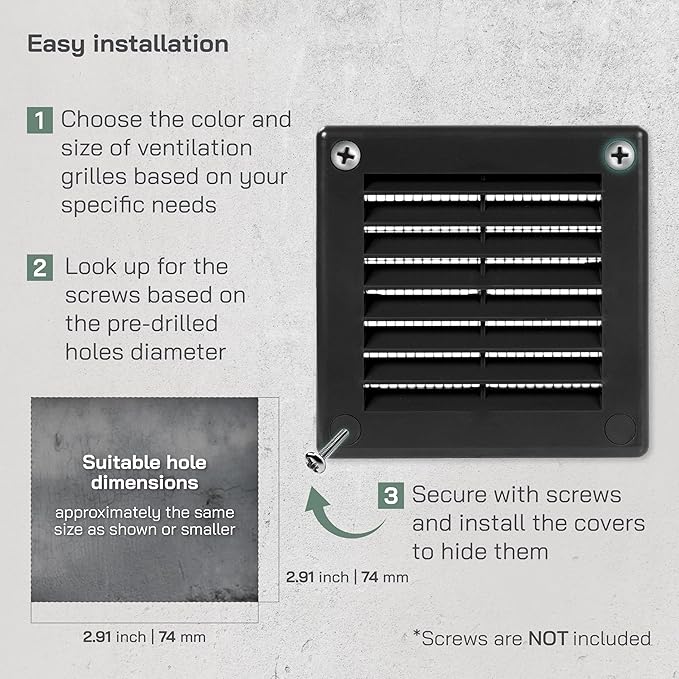 Vent Systems 3" x 3" Inch (Opening Dimensions) - Pack of 10 - Plastic Black Soffit Vent Cover - Flat Square Air Vent Grille - Air Vent Deflector - HVAC 4" x 4" Inch (Overall Dimensions)