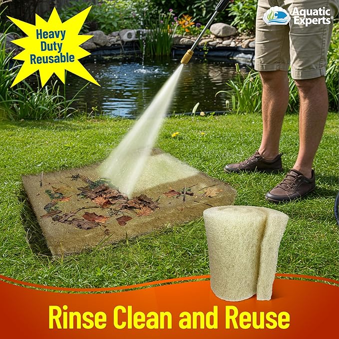 Aquatic Experts Cream COARSE Pond Filter Pad - 2 inch Thick - Bulk Roll Water Garden Filter Pond Media - Made in USA (18 inch by 72 inch)