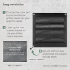 Vent Systems 8" x 8" (Opening Dimensions) Black Plastic Soffit Vent Cover - Durable Flat Square Air Vent Grille with Mesh Screen - Weather Resistant Ventilation Grill Wall & Ceiling Indoor & Outdoor