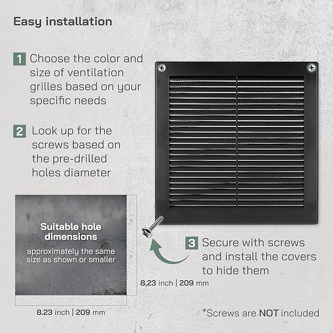Vent Systems 8" x 8" Inch (Opening Dimensions) - Pack of 10 - Plastic Black Soffit Vent Cover - Flat Square Air Vent Grille - Air Vent Deflector - HVAC 10" x 10" Inch (Overall Dimensions)