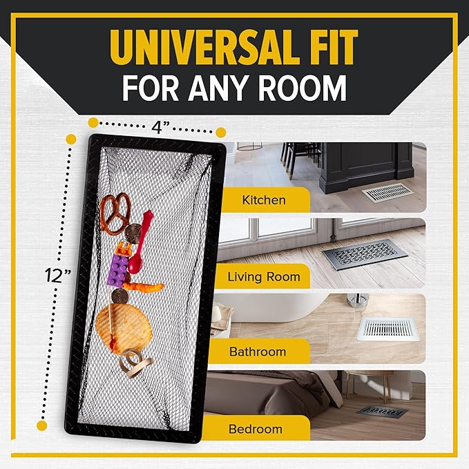 HAAK - Floor Vent Cover Trap, Durable Screen That Attaches Easily to Vent Covers for Home Floor, 4-Pack Air Vent Filters for Trapping Debris, Easy to Install and Remove, 4 x 12 inches Each