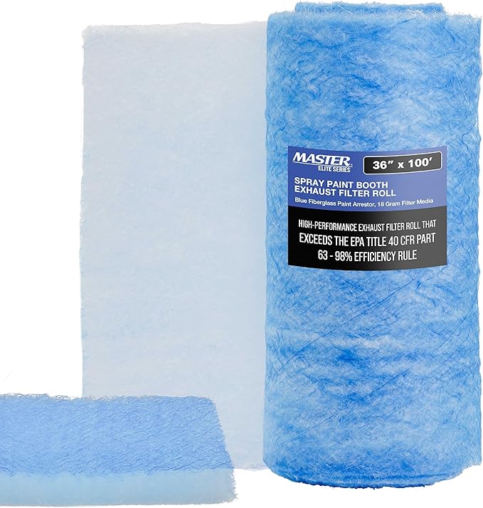 Master Airbrush Elite Paint Spray Booth Exhaust Filter Roll 36" x 100' - 18 Gram Heavy-Duty Fiberglass Paint Arrestor for Filtering Overspray Particles in Auto Body Shops & Refinish Booths