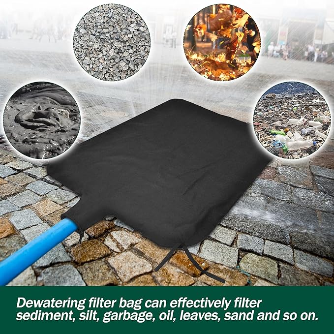 5 x 10ft Dewatering Bags with Drawstring Extra Large Dewatering Filter Bag Silt Oil Sludge Sediment Filter Bag Non Woven Geotextile Fabric Filter Bags for Construction Sites Dredging