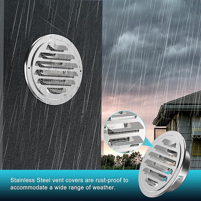 Stainless Steel Soffit Vents 4 Inch, HG Power Round Vent Cover with Screen Mesh, Louver Air Vent Hood for Wall, Ceiling Mount, Bathroom, Garage, Attic Ventilation, 2-Pack, Silver
