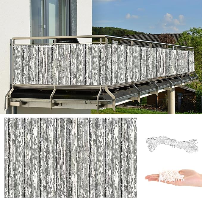 Privacy Screen Protector 3' x 6.6' UV Protection (HDPE) Weather-Resistant Privacy Fence Panels for Outside, with Grommets, for Garden Wall, Patio Gate, Patio Deck, Vertical Floor Pattern