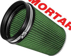 Mortar Aftermarket Auto Air Filter – 6 In Flange ID Car Enthusiast Class Universal Cold Air Intake Gulps in More Air for More Engine Power & Passionate Induction Sound, Length 8 In, Green