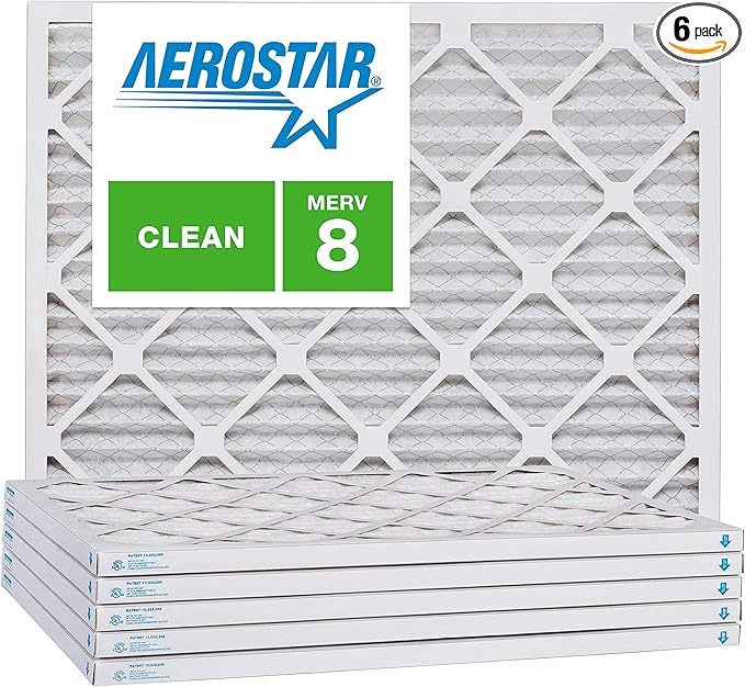 Aerostar 24x25x1 MERV 8, Pleated Air Filter, 24x25x1, Box of 6, Made in the USA