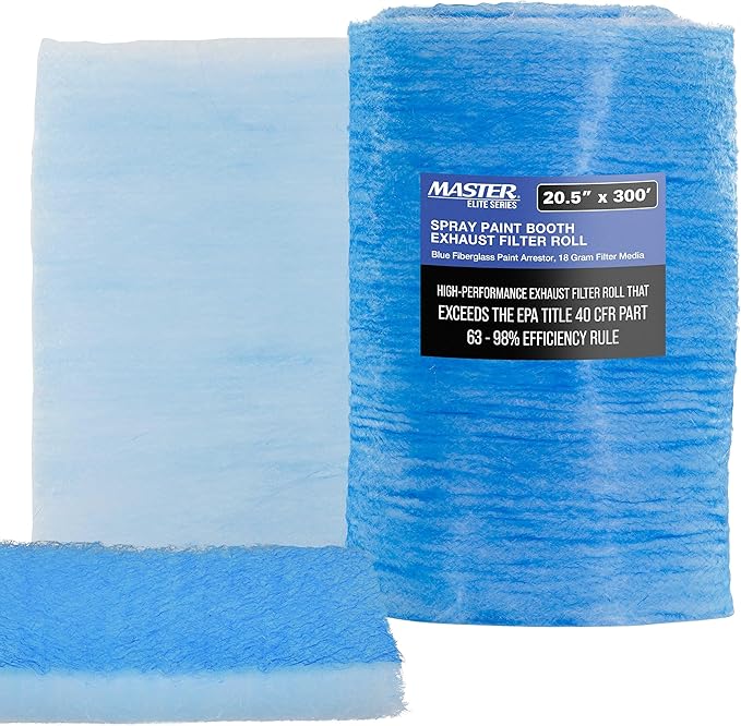 Master Elite Premium Paint Spray Booth Exhaust Filter Roll, 20.5" x 300' - 18 Gram Heavy-Duty Fiberglass Paint Arrestor - Captures Traps Overspray Paint Particles in Auto Car Autobody Refinish Booths