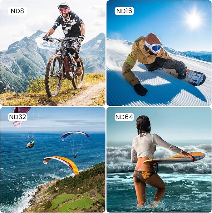 Walking Way ND Filter Set Compatible with DJI Osmo Action 5 Pro/Action 4-4 Pack (ND8, ND16, ND32, ND64), Neutral Density Filters HD Optical Glass/Multi-Coated/Aluminum Frame