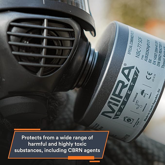 MIRA SAFETY M Gas Mask Filter - Certified CBRN Filter for Full Face Respirator Mask, 40 mm NATO Gas Mask Filter, Longest 20 Year Shelf Life, Vacuum Sealed NBC Filters, Compatible with Mira Gas Mask
