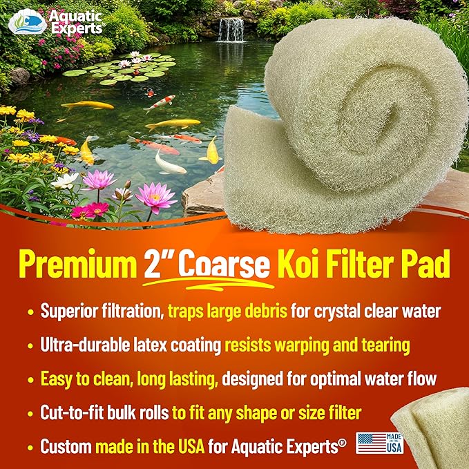 Aquatic Experts Cream COARSE Pond Filter Pad - 2 inch Thick - Bulk Roll Water Garden Filter Pond Media - Made in USA (12 inch by 72 inch)