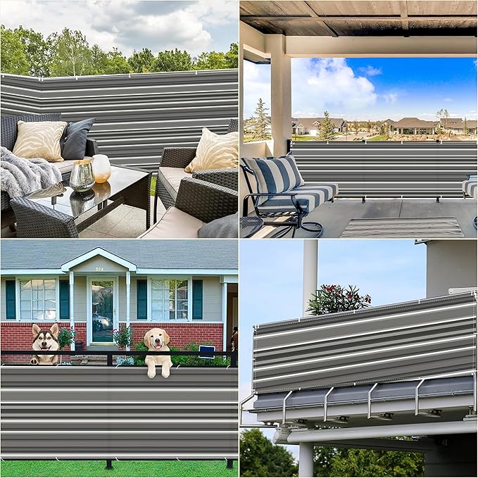 Privacy Fence 3' x 23' (HDPE) UV Protection Weather-Resistant Privacy Screen for Fence, Includes Cable Ties for Deck Apartment Porch Backyard Patio Outdoor, Black White Stripes
