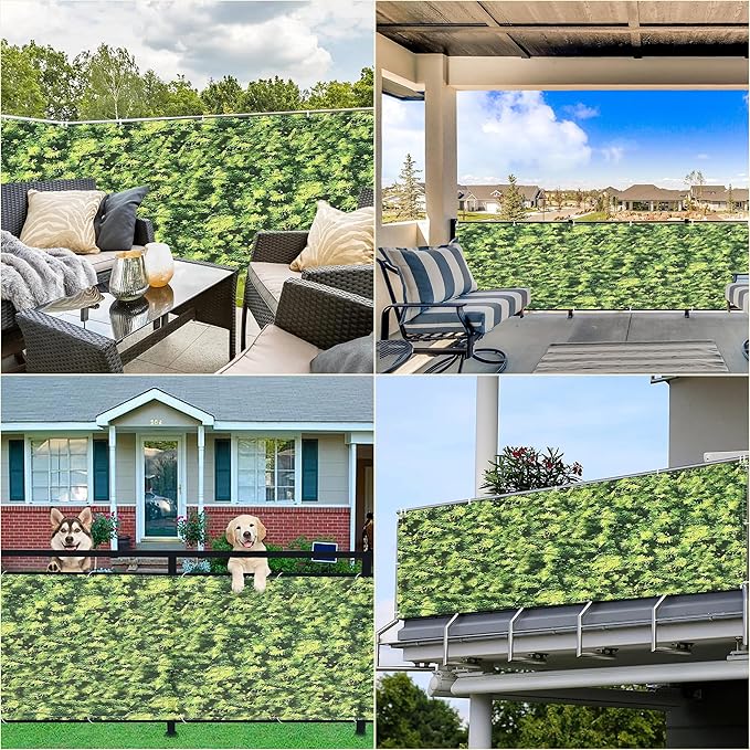Privacy Screen 2.5' x 6.6' Heavy Duty 165 GSM HDPE Outdoor Dog Fence, with Grommets, for Pergola Balcony Porch Carport Deck Window, Green Leaf Pattern