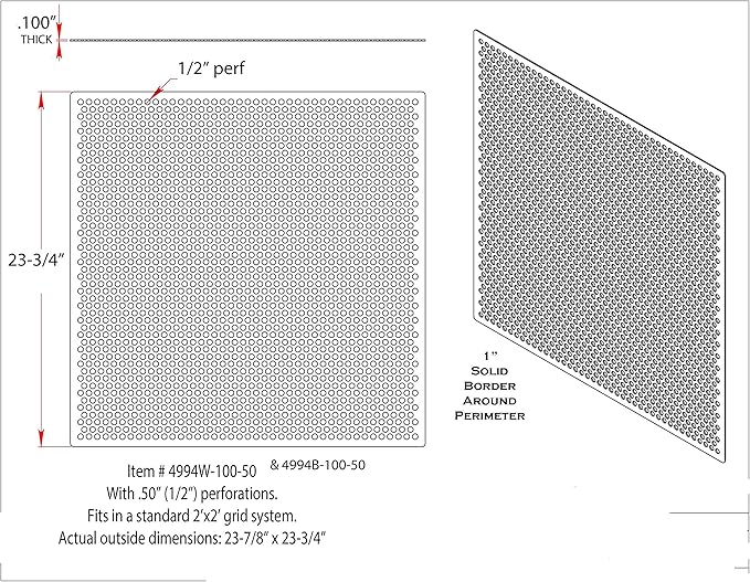 2'x2' Black Plastic Perforated Tile, 2 Pack with 1/2" Holes